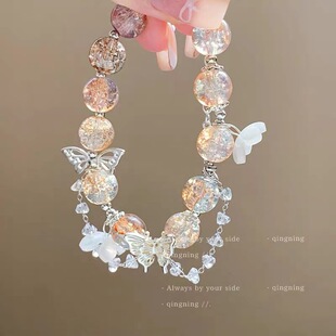New Chinese Flower Butterfly Bracelet Sweet High-end Glaze Bracelet New Niche Fashion All-match Bracelet Accessories
