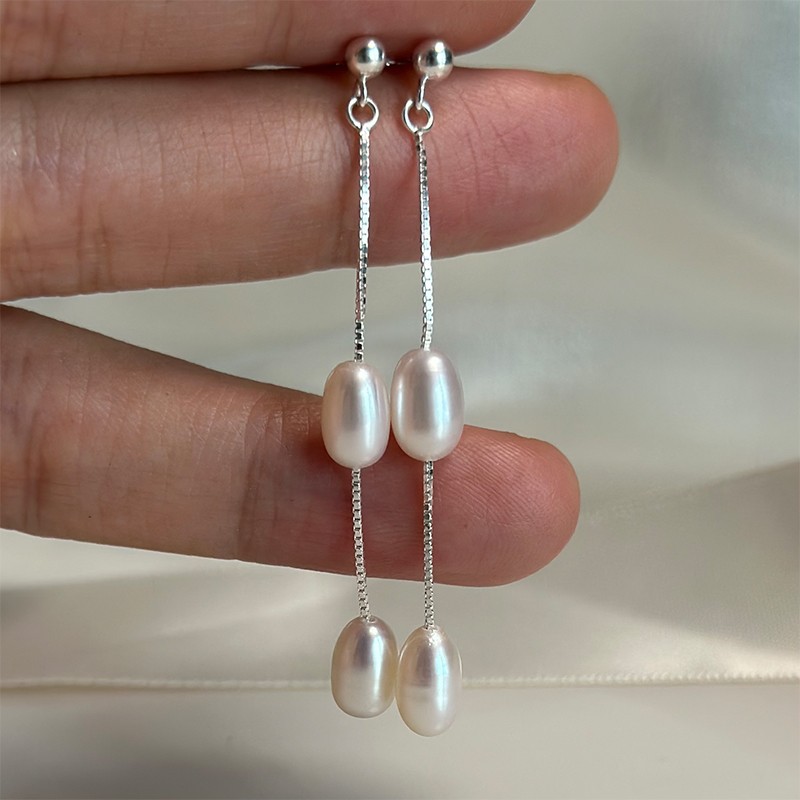 1 Pair Simple Style Geometric Plating Freshwater Pearl Sterling Silver Drop Earrings display picture 4