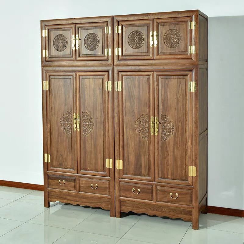 Elm Cabinet Carved Wardrobe Solid Wood Large Capacity Home Bedroom Storage Double Door Combination Chinese Storage Wardrobe