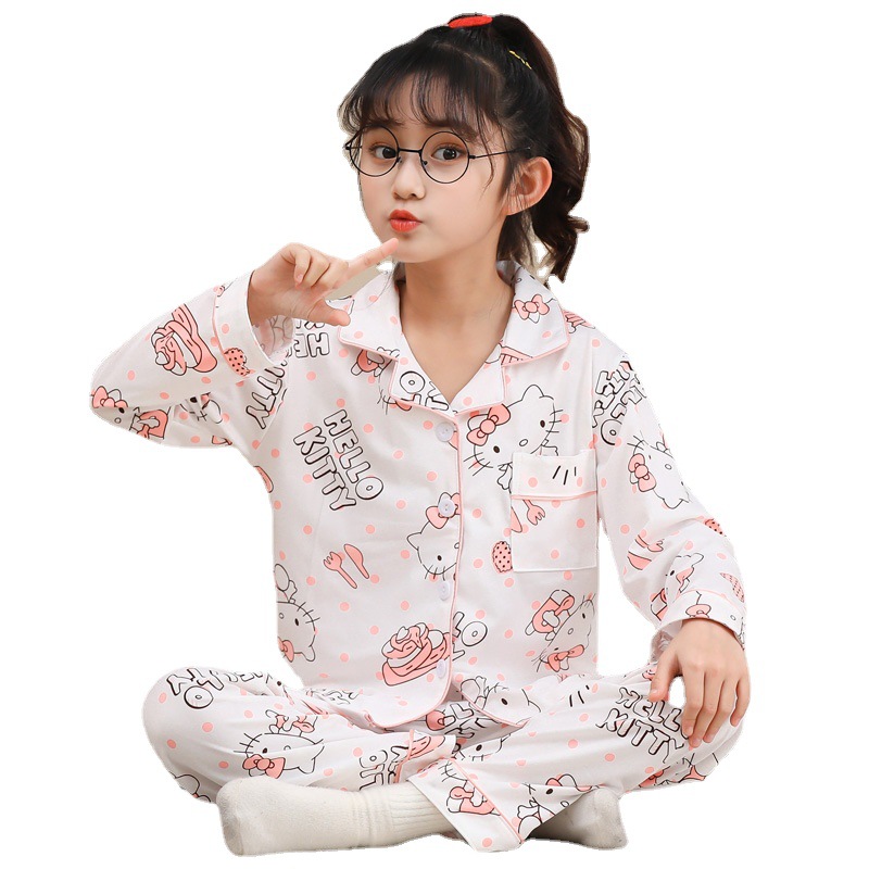 봄과 가을 얇은 여아 잠옷, 긴팔 바지, 공주 어린 소녀, 중대형 아동 가디건, 가정복, 아동복