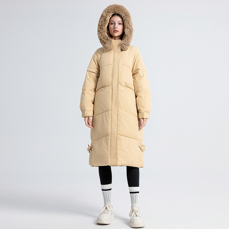 Parka oversized de damă cu glugă din blană artificială și șnur_voghion.com