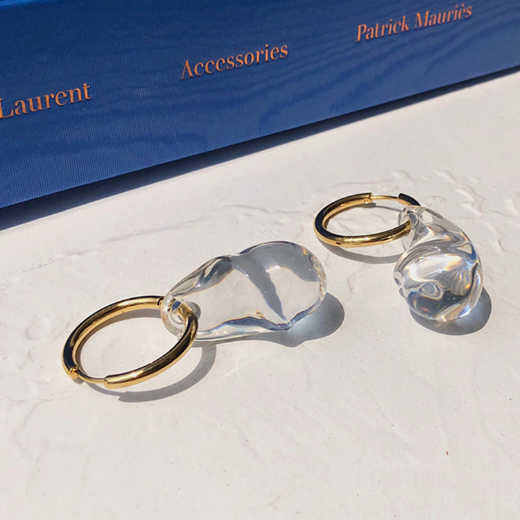 Glass Material Geometric Pattern 1 Pair Classic Style Commute Geometric Glass Charm Sleeper Hoop Earrings