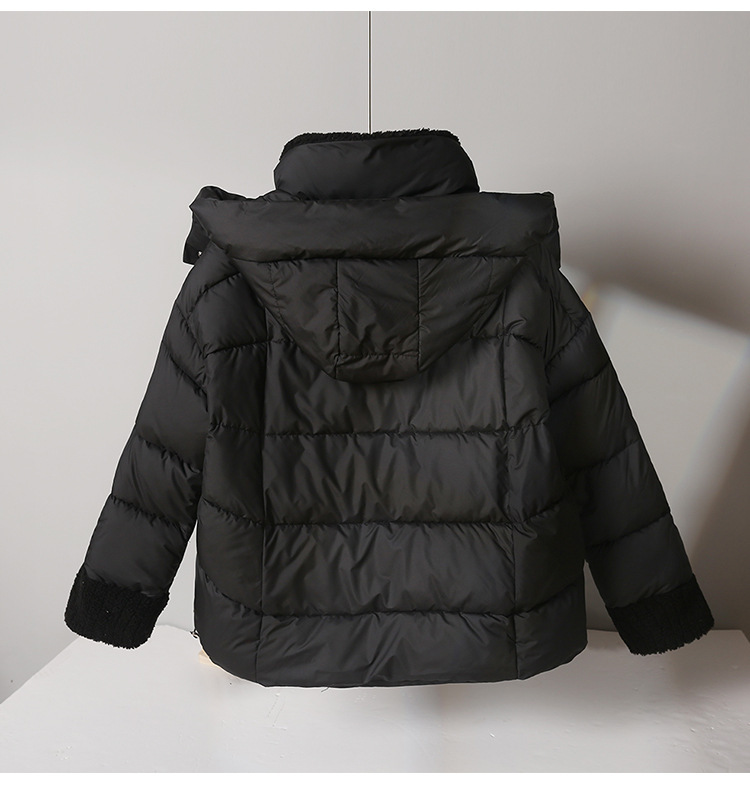 European Style Melard Coffee Color Down Jacket For Women, New High-end Lamb Wool Collar Cotton Coat, Thickened Outerwear_ecoleips.com