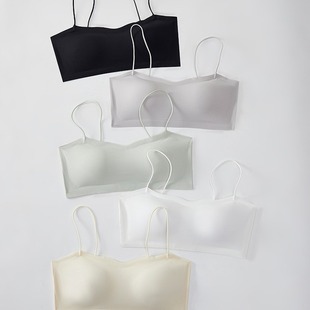 Thin Shoulder Strap Traceless Underwear Women's Ice Silk Tube Bra Sling Invisible Beautiful Back Soft Support Fixed Cup Sports Bra