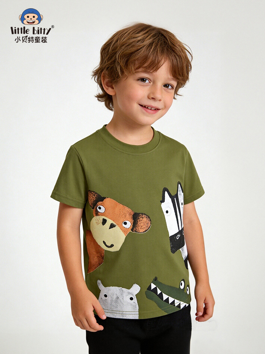 Cross-Border Supply 26 Years of New Spring and Summer Children's Short-Sleeve T-Shirts with Cartoon Animal Prints, Round Neck, In-Stock Wholesale Children's Clothing
