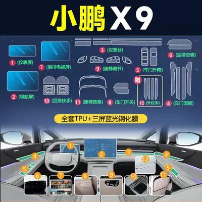 25 Models of Xpeng X9 Car interior film - xpeng-x9-full-set-of-tpu-three-screen-blue-light-tempered-film