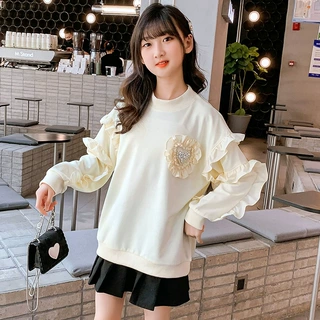 童装女童春装薄外套棉上衣2026韩版公主蕾丝花边香风中大童卫衣洋