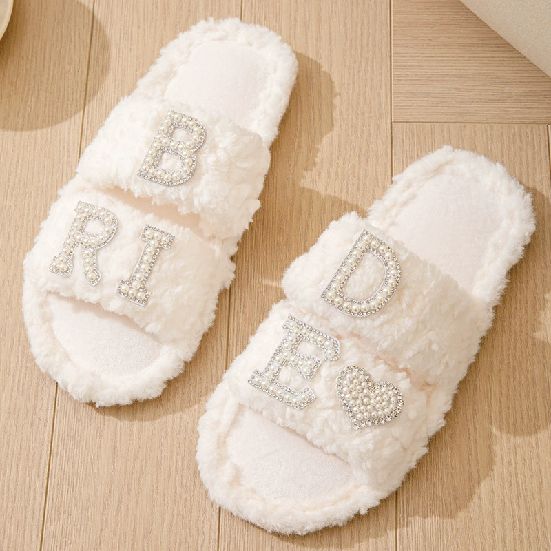 Трансграничный жемчужный алфавит BRIDE MRS IDO свадебный девичник подарок плюшевые тапочки женский производитель