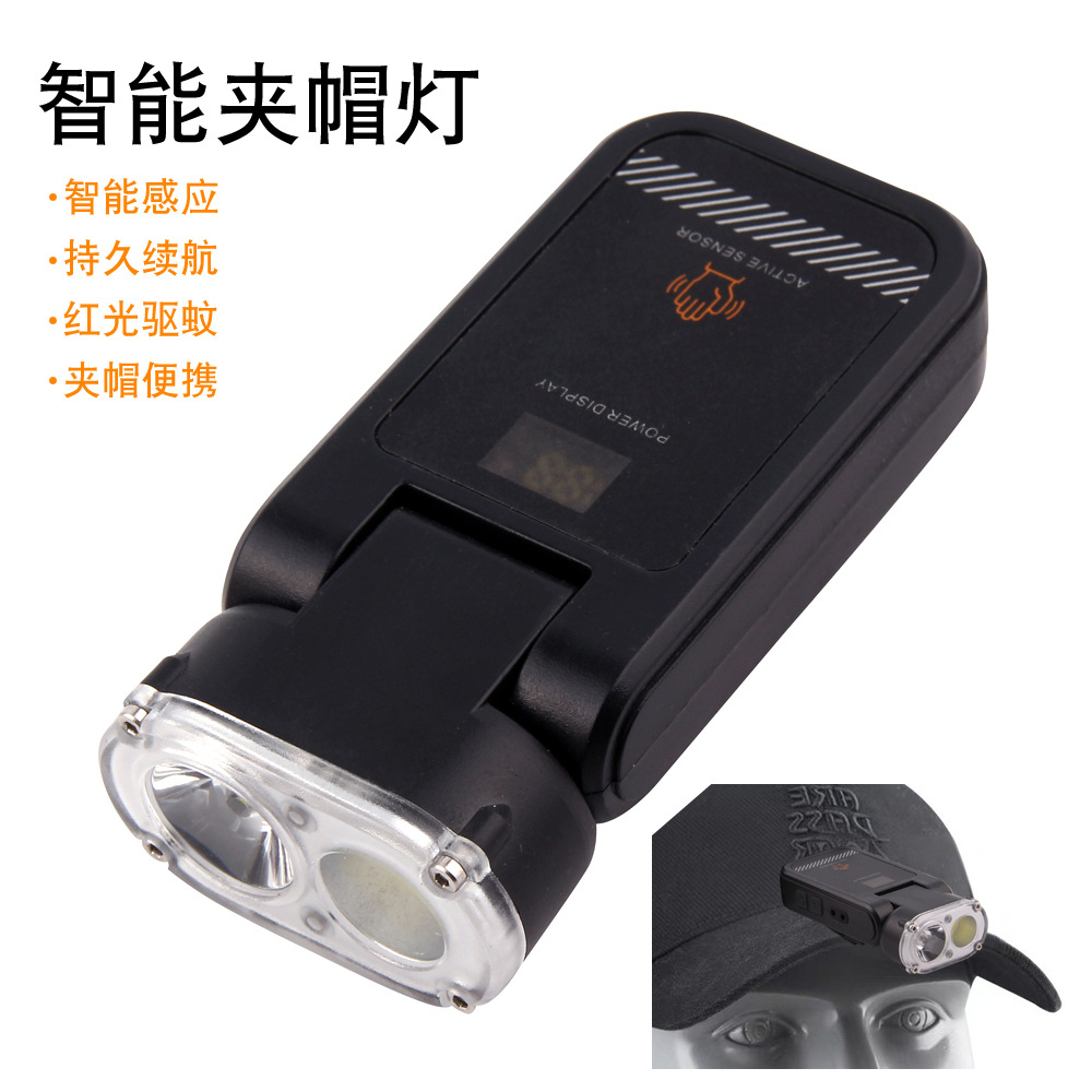Cross-Border New Sensor Headlight Led Red and White Light Night Fishing Headlight Brim Light Clip Cap Light USB Charging Fishing Special