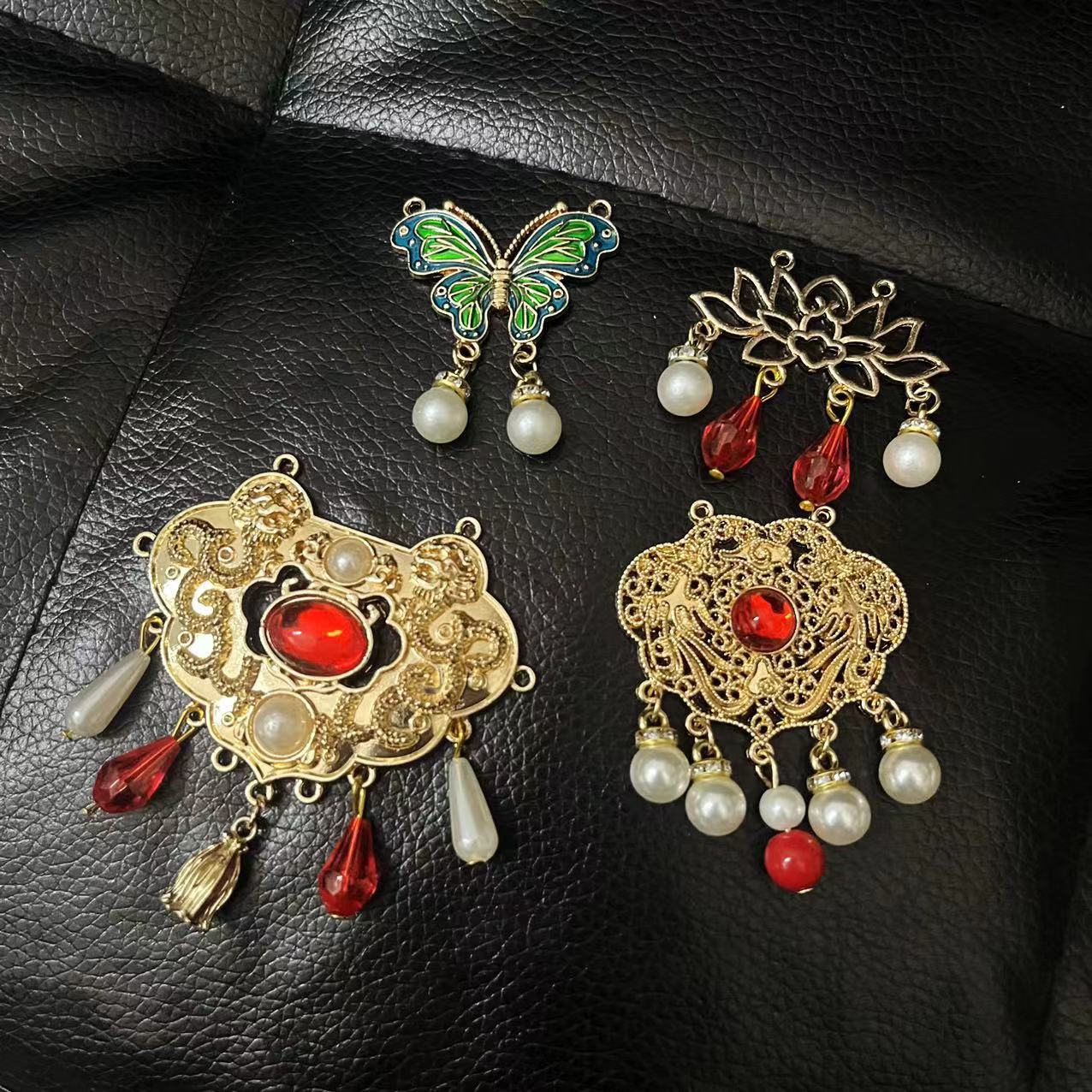 合金饰品配件高级感金属饰品半成品项链配饰水钻珍珠吊坠双孔挂件