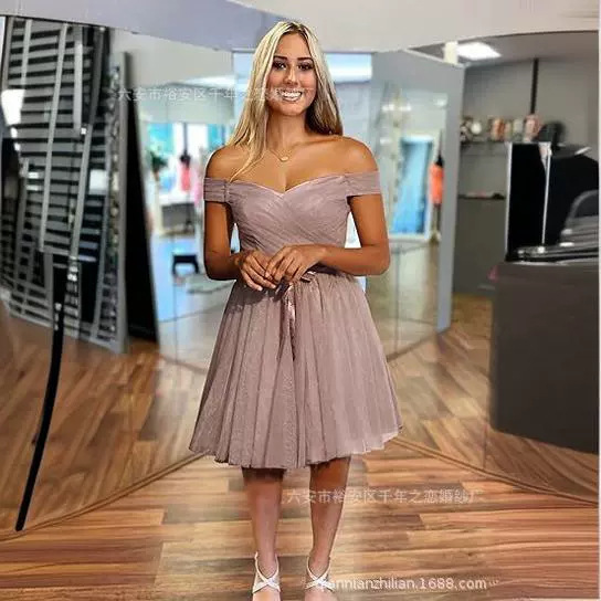 Shoulder Evening Dress Ball Skirt 2024 Spring and Summer New Waist Slimming Party Dress Bridesmaid Dress Women Wholesale