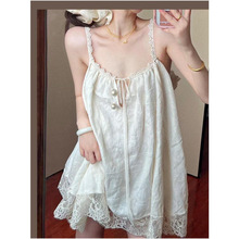 大码法式宫廷风高级蕾丝花边吊带睡裙女夏季少女宽松可外穿家居裙