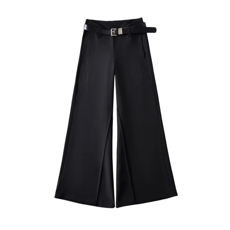 Designed Low-Waist Belt, Personalized Casual Suit Pants for Women, Niche Design, Asymmetrical Trousers, Loose Floor-Length Trousers