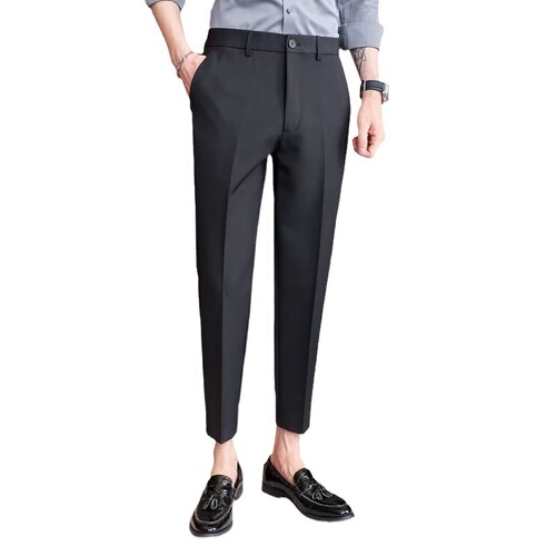 Exporting brand men's nine-tenths slim straight casual pants with ice silk and black suit pants 