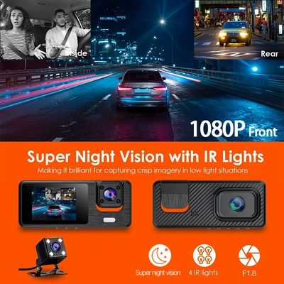 1080P Three-Lens Driving Car: Driving recorder