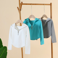 女童打底衫春秋新款韓版女大童內搭顯瘦連帽打底衫百搭短款上衣潮