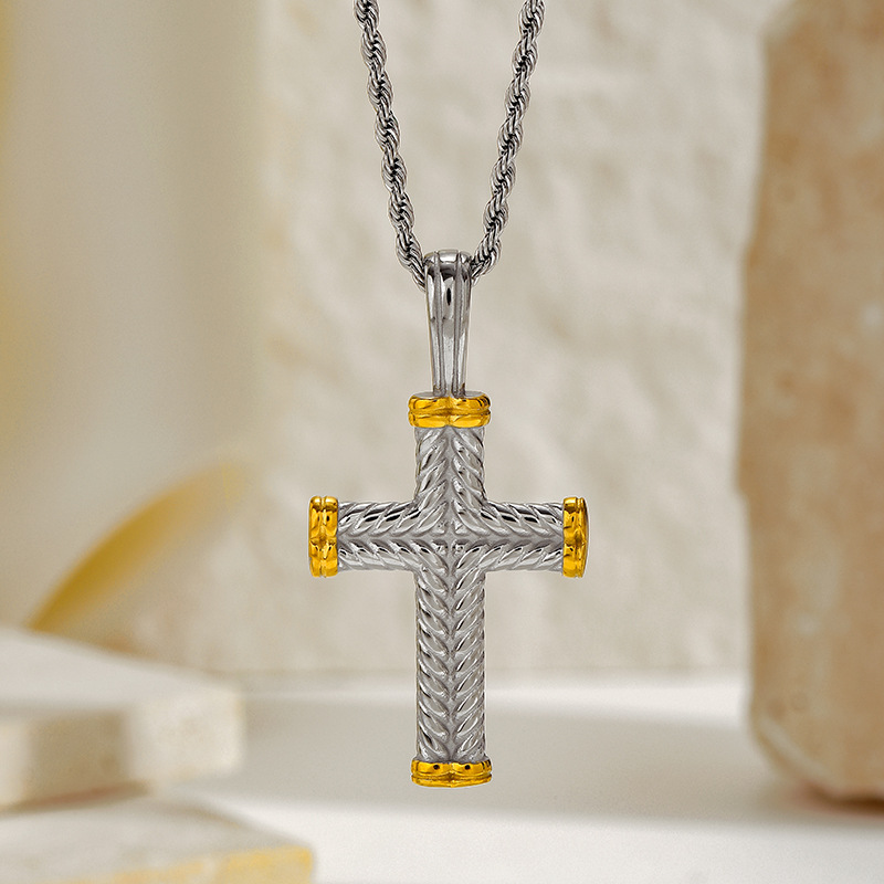 18g Weight Lobster Trigger Clasp Closure Clasp Closure Type 304 Stainless Steel Pendant Material Pendant Necklace Classification 304 Stainless Steel Chain Material box chain, Twisted Rope Chain Chain Type 1 Piece Quantity Casual, Daily Occasion 304 Stainless Steel Material Cross Pattern All Seasons Season Women's Gender Mixed Metal, Plating Design Elegant, Vintage Style Style Wholesale Jewelry Elegant Vintage Style Cross 304 Stainless Steel Mixed Metal Plating Box Chain Twisted Rope Chain Pendant Necklace 15