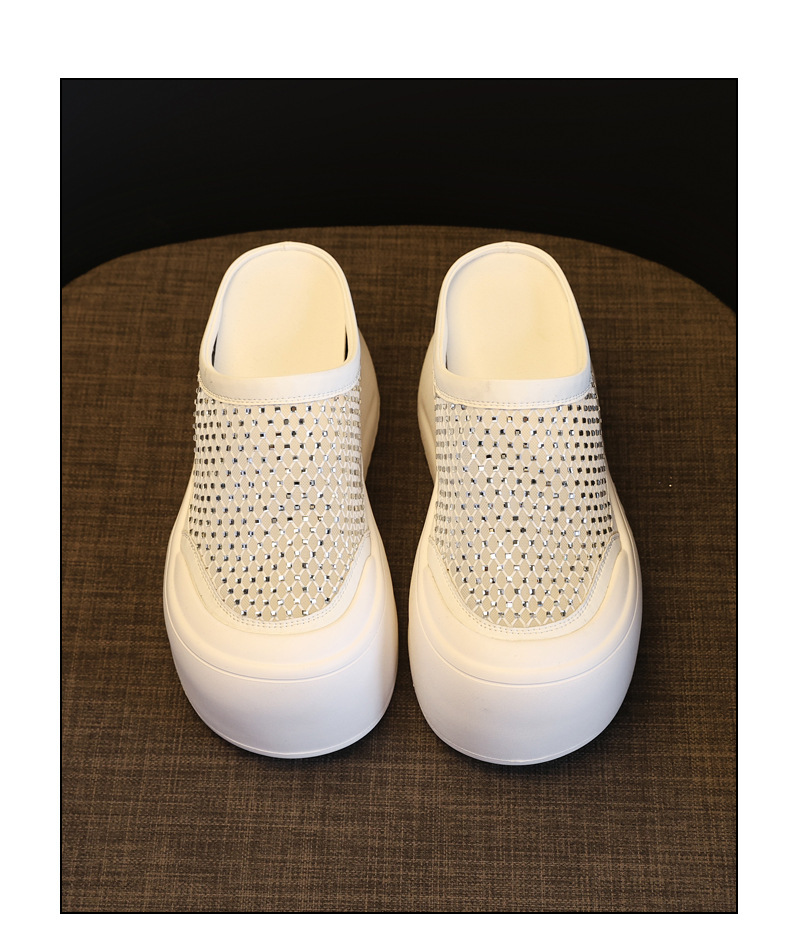 Dép sandal nữ đế dày tăng chiều cao, mũi kín đính đá rhinestone, phong cách bánh xốp mùa hè — màu đen, màu trắng chi tiết 19