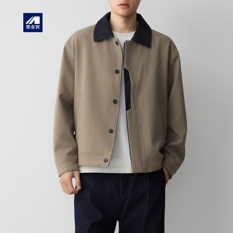 Mokamke Men's High-End Commuter Denim Patchwork Jacket, 2026 Autumn New Collection, Old Money Style Outerwear for Men, 81713