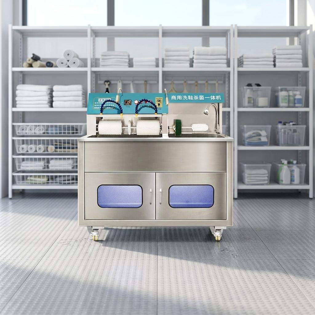 2026 New Model Multi-Angle Adjustable Speed High-Efficiency Deep Cleaning All-Stainless Steel Double Sink Shoe Washing and Sterilization All-In-One Machine