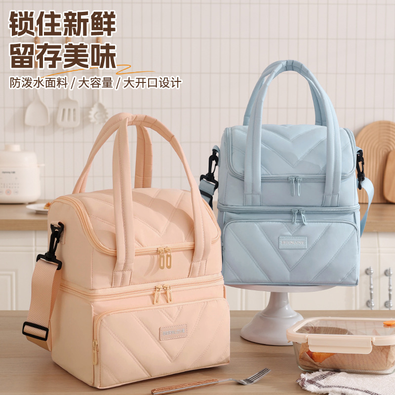 Cross-Border Double-Layer Thickened Thermal Insulation Bag, Large-Capacity Lunch Box Bag, Portable Hand-Held Lunch Bag, Outdoor Single-Shoulder Thermal Bag