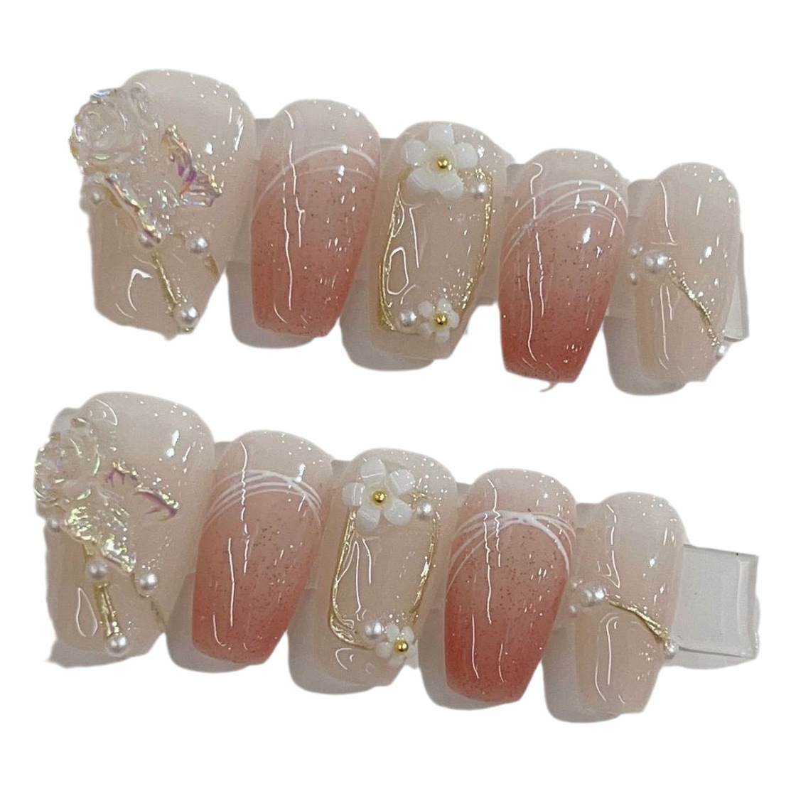 [Clavo hecho a mano tiro real] gradiente suave Aurora mariposa desgaste hecho a mano uñas fototerapia uñas al por mayor uñas falsas