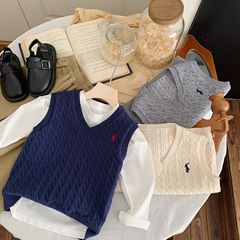 Kids' Vest 2024 Spring Collection: Boys' and Girls' Fashionable Knitted Children's Wear with Little Horse Embroidery, V-Neck Sweater