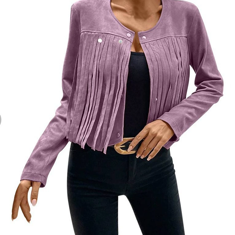 2023 Трансграничный европейский и американский Новый универсальный замшевый кардиган с кисточками и железной пряжкой Приталенная куртка