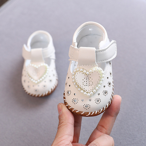 Spring and summer baby girl sandals 6-12 months 3 soft sole non-slip baby princess shoes breathable leather shoes 0-1 years old toddler shoes