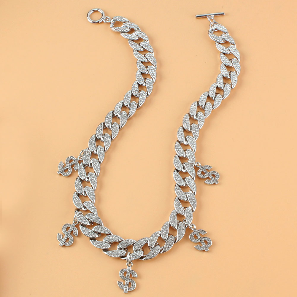 wholesale jewelry simple cuban chain small dollar gold pendant rhinestone necklace nihaojewelry