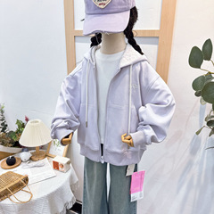 女童秋装拉链卫衣开衫2025新款中大童韩版洋气连帽蕾丝拼接外套潮