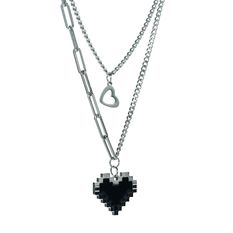 Mosaic Heart Titanium Steel Necklace Heart-shaped Double Layered Clavicle Chain display picture 9