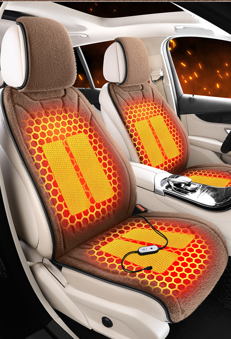 2025 New Ferret Velvet Graphene Heated Stuffed Winter Car Cushion Car Single Seat Cushion Three-Piece Set