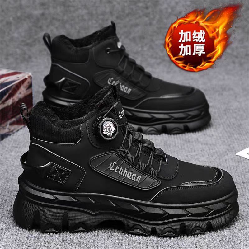 2025冬季新款男靴高帮冬季加绒棉鞋休闲复古户外登山马丁男士棉靴