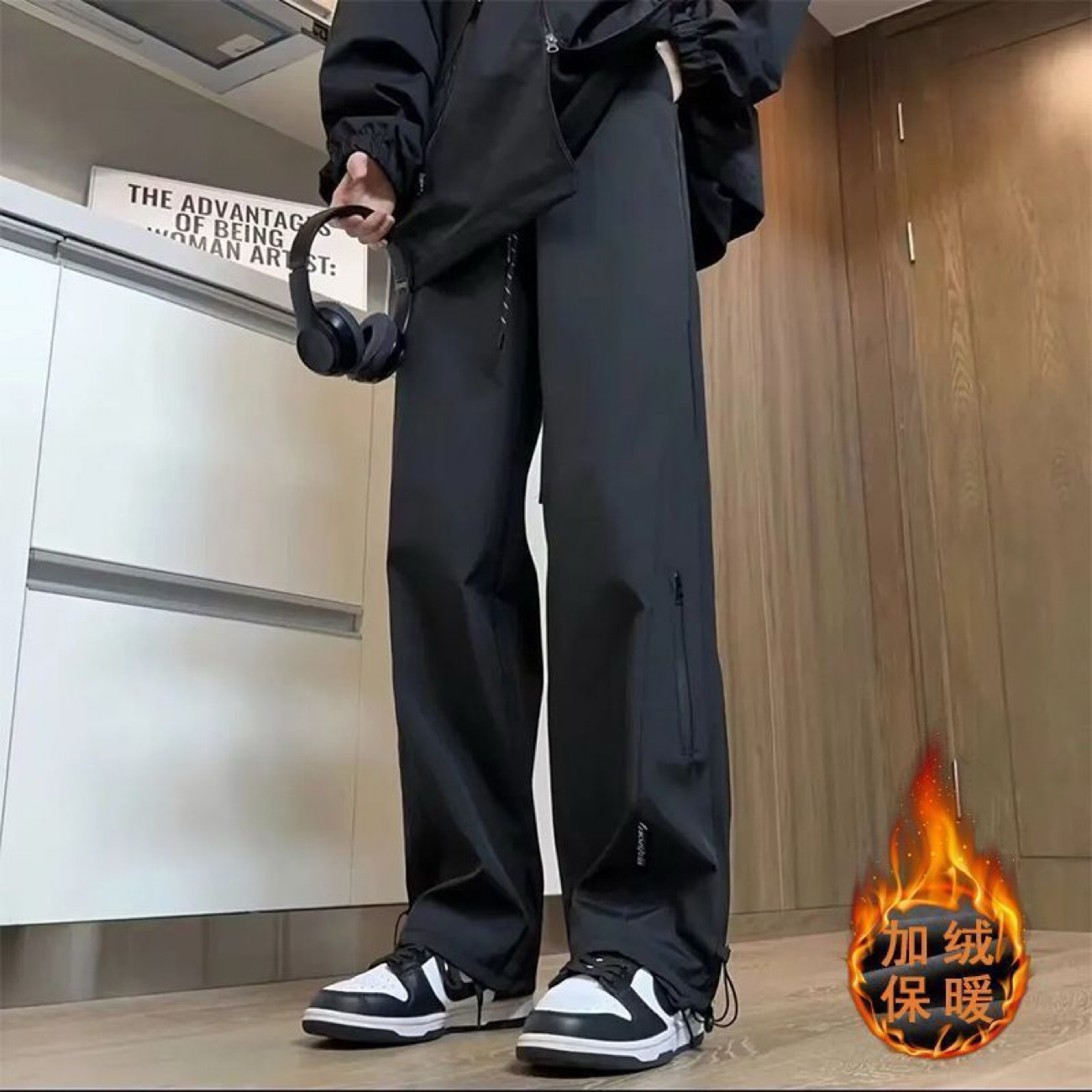 加绒冲锋裤男款潮牌冬季加厚防水防寒直筒休闲长裤美式机能工装裤