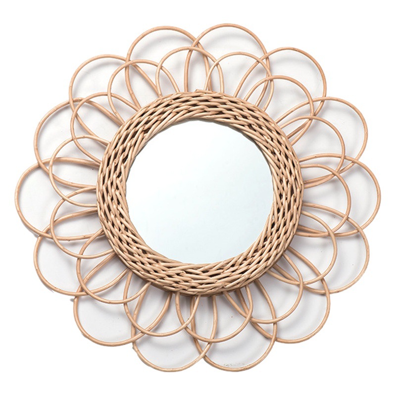 Espejo decorativo de mimbre exclusivo transfronterizo espejo de mimbre espejo de ratán sala de estar dormitorio entrada colgante decorativo decoración de la pared