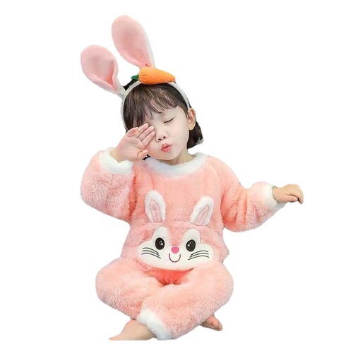Baby Girl Flannel Pajamas Set for Children - Winter and Autumn Home Clothing - Long Sleeve Thicker Warm Two-Piece Set