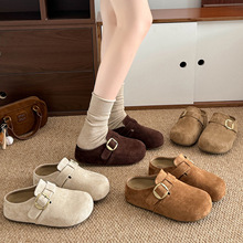 牛反绒5cm厚底增高勃肯鞋女鞋子2025秋季新款包头半拖外穿懒人鞋