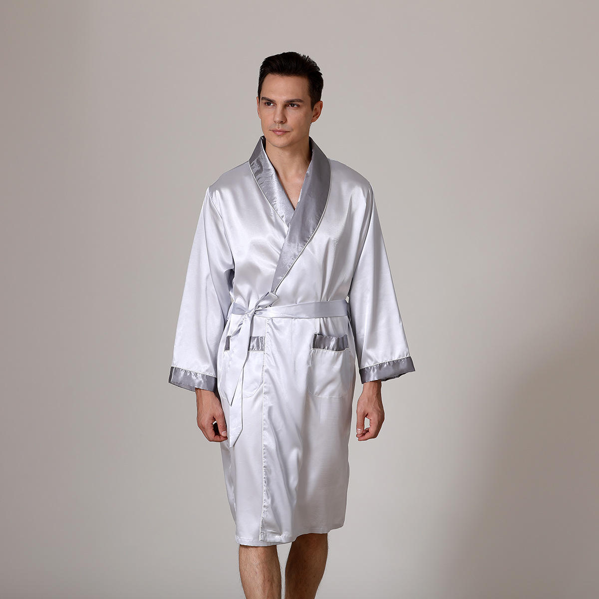 Männer Summer Seid Bademantel Pyjama Männer Summer dënn Äis Seid Pyjama Plus Gréisst Bademantel Heemkleeder_voghion.com