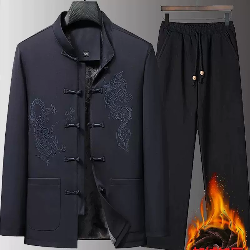 唐装男长袖套装新款爸爸中山装棉袄中式中老年爷爷中国风外套汉服