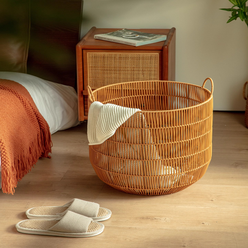Light Luxury and High-Looking Imitation Rattan Dirty Clothes Basket Household Dirty Clothes Storage Basket Dirty Clothes Basket Bathroom Toilet Laundry Basket