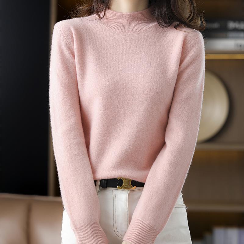 Nuevo medio suéter de cuello alto para mujer Otoño e Invierno suéter corto de color sólido suéter suelto engrosado camisa de fondo entrega de una pieza image 16