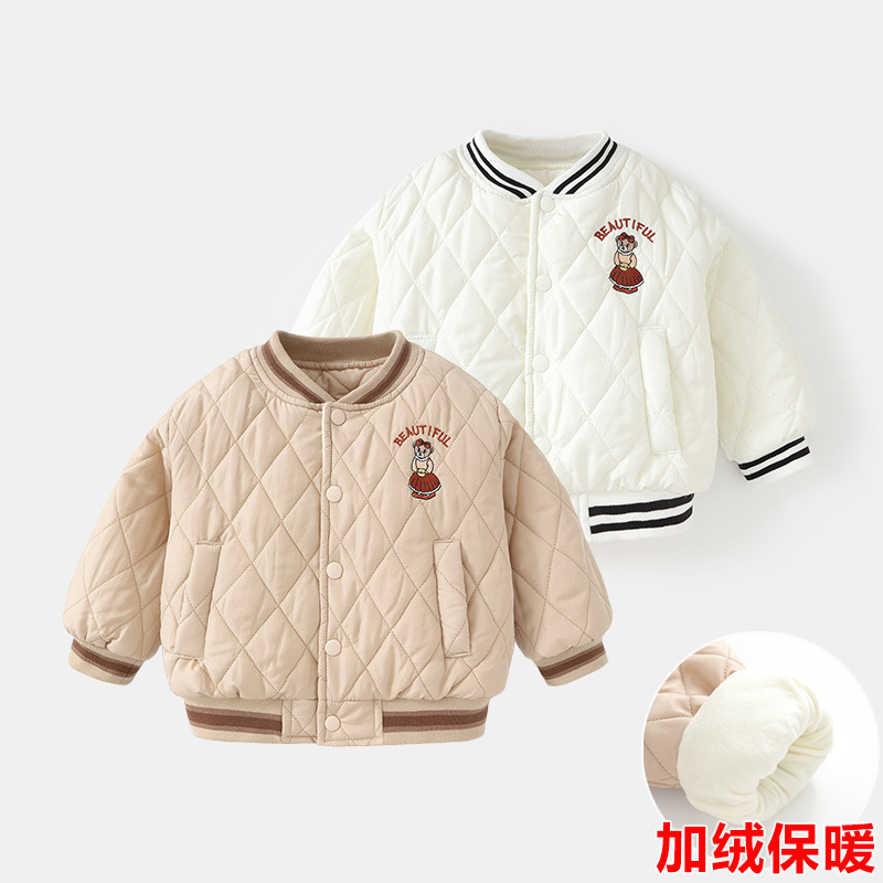 Baby cotton-padded jacket, children's clothing, infant cotton-padded coat, fleece-lined winter clothes, girls' clothes, thick autumn and winter cotton-padded coat, children's winter coat