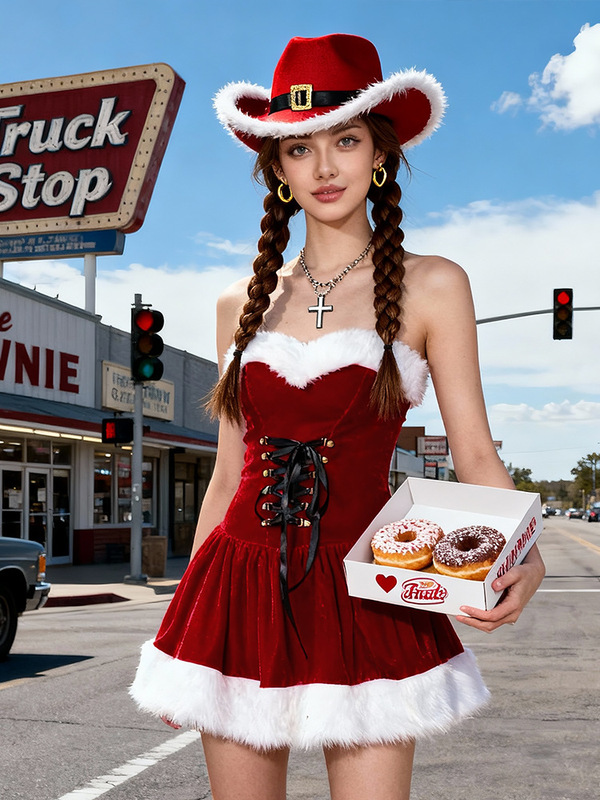 Red Cowboy Hat Santa Claus Costume Christmas Amazon Suit Plush Red Pure Desire Sexy Dress