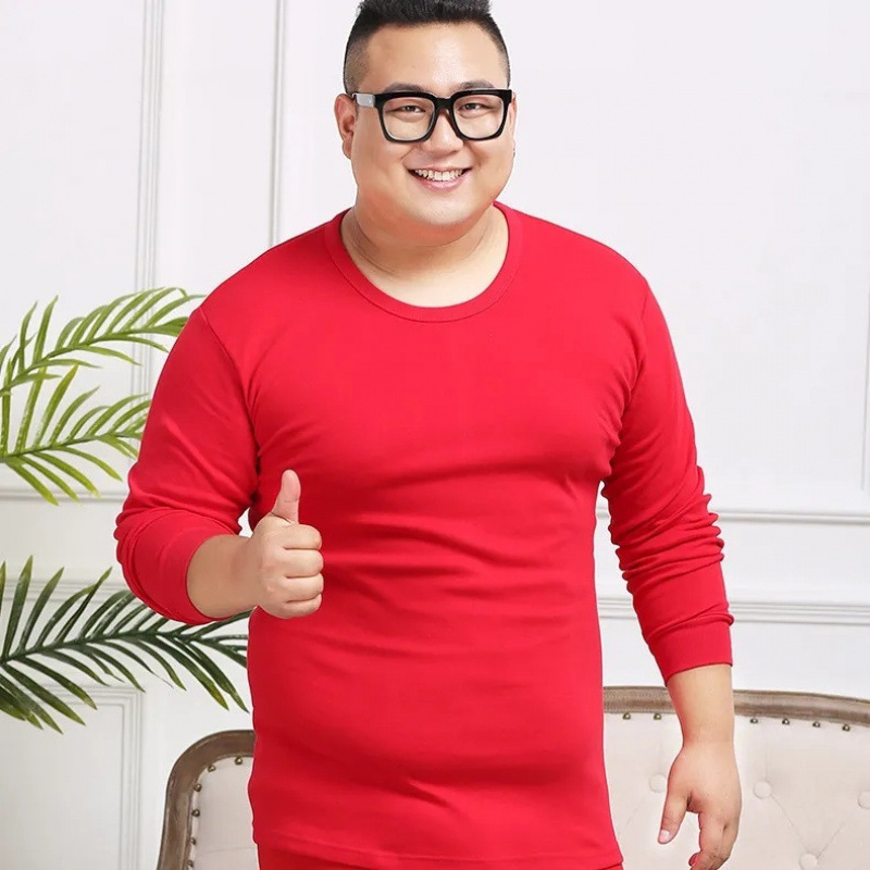 남성 헐렁한 속옷 가을 옷 중년 및 노인 플러스 뚱뚱한 플러스 사이즈 뚱뚱한 사람들의 출생 연도 밝은 빨간색 따뜻한 정장 코튼