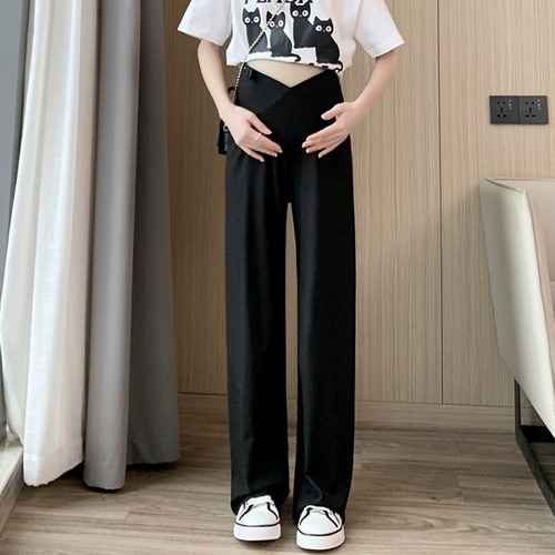 Maternity pants for summer outerwear thin low-waisted casual loose wide-leg pants anti-mosquito trousers summer wear adjustable large size