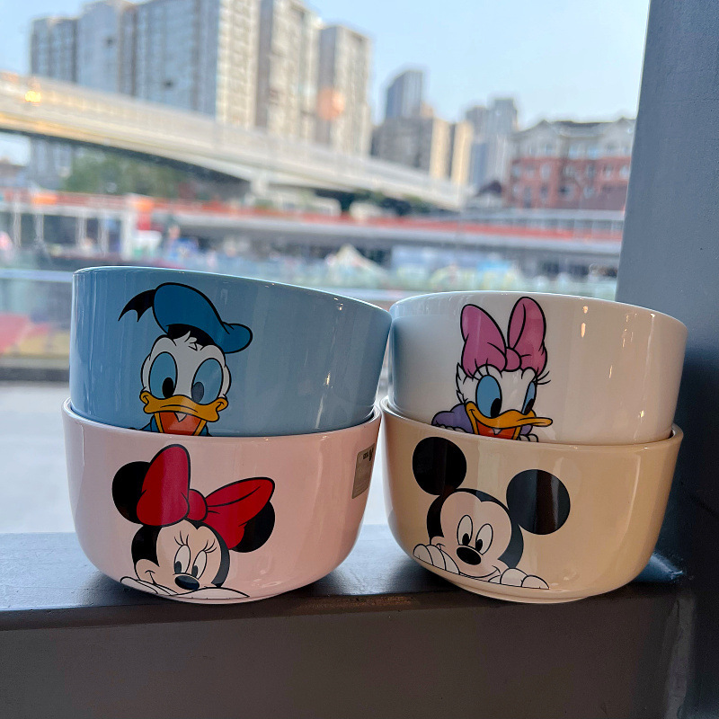 Cute Cartoon Mickey Minnie Ceramic Bowl Household 4.5 Inch Rice Bowl Plate Children's Baby Dining Tableware