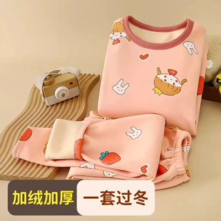 儿童加绒保暖内衣套装男女童宝宝加厚冬季新款睡衣秋衣秋裤家居服