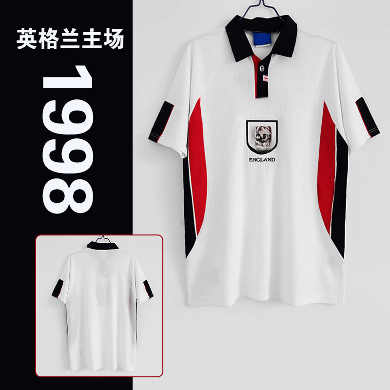 1998 World Cup England home jersey, Beckham retro away football kit, men's single-piece dropshipping.