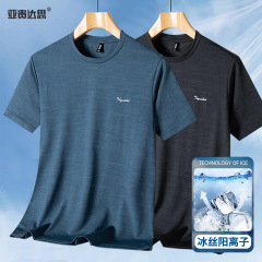 お父さんの夏服の氷糸の半袖の中年の男性の速乾の弾力のtシャツの中でお年寄りのおじいさんのゆったりしているカジュアルな上着